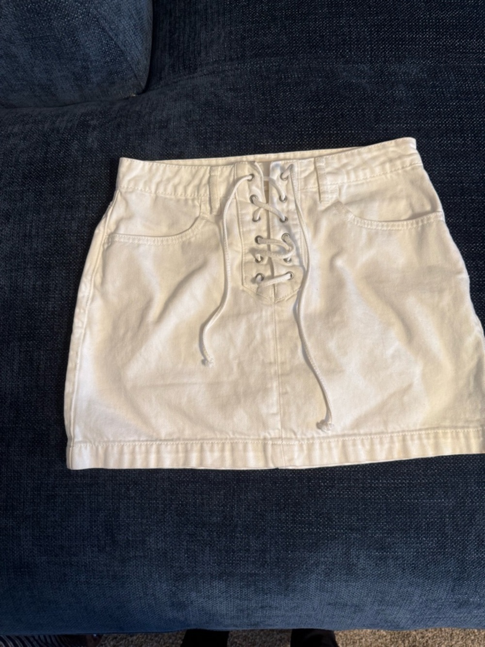 PacSun White Lace-Up Denim Mini Skirt
